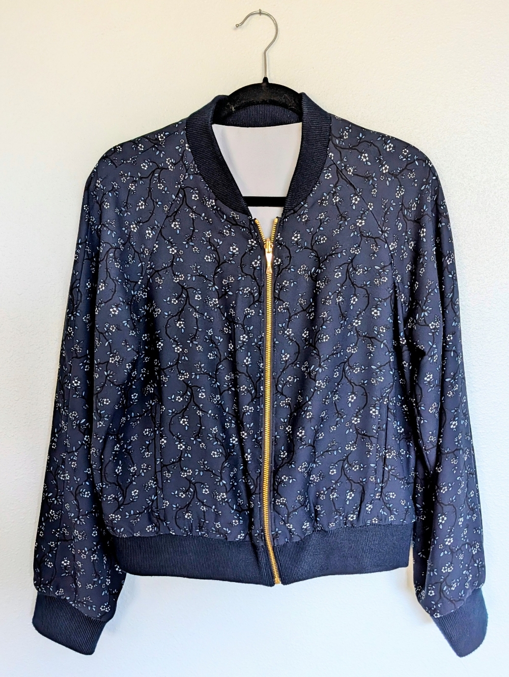 KATE SPADE Out West Wild Roses Reversible 2 In 1 Blue Bomber Jacket